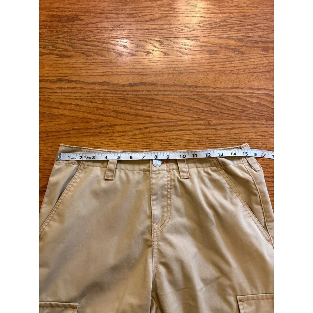 True Religion Mens Khaki Cargo Pants Tan Wide Leg Y2K Horseshoe Logo Size 28